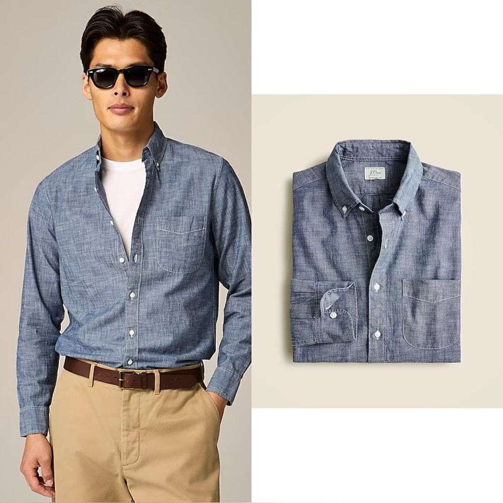 NWT J CREW Relaxed fit organic cotton chambray shirt in one-year wash
